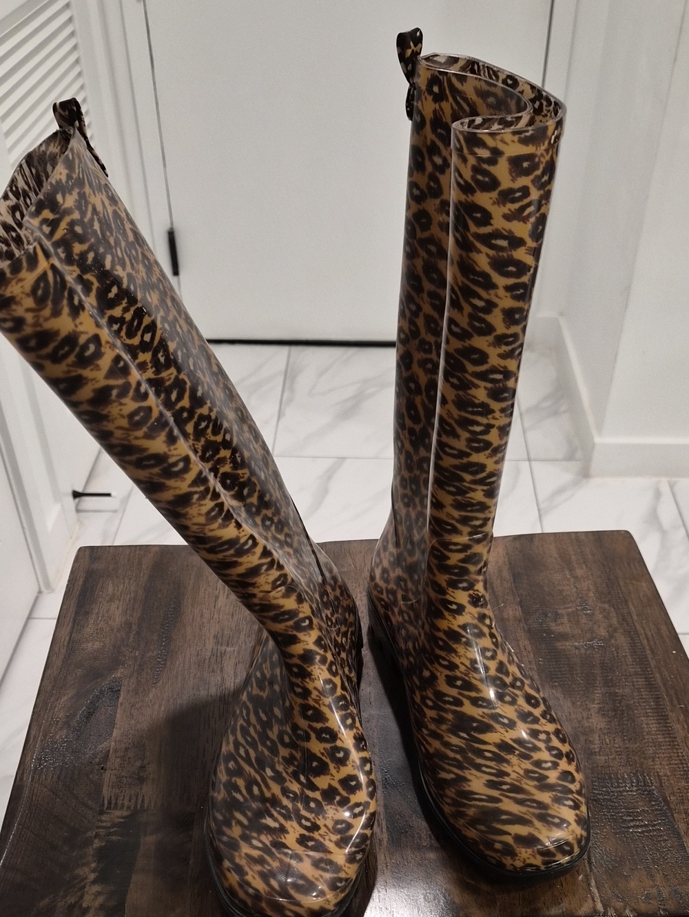 Capelli of New York Leopard-Print Knee-High Rain Boots - Brown/Black